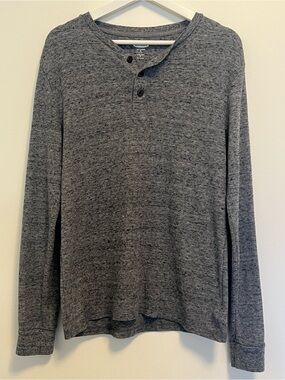 Old Navy Heather Gray Long Sleeve Henley Shirt | Men’s Casual Button Placket Tee